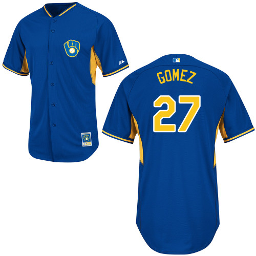 Carlos Gomez #27 MLB Jersey-Milwaukee Brewers Men's Authentic 2014 Blue Cool Base BP Baseball Jersey